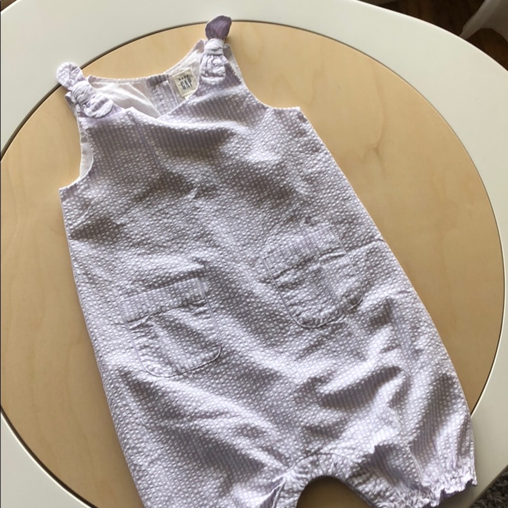 Lavender gingham Easter stripe pocket romper